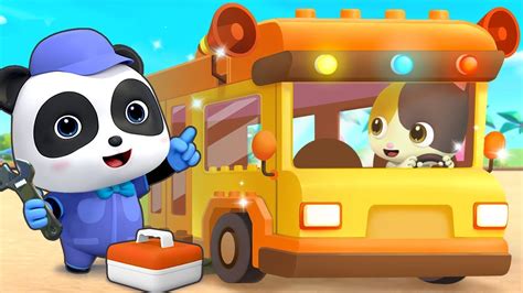 Baby Panda Pretend Play Driving Bus Lyrics - BabyBus - Kids Stories