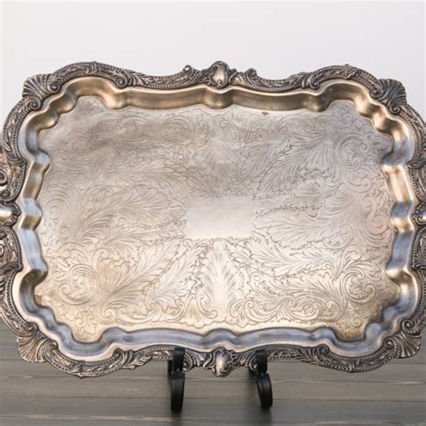 Large Vintage Silver Tray with Handles - Out Of The Dust Rentals