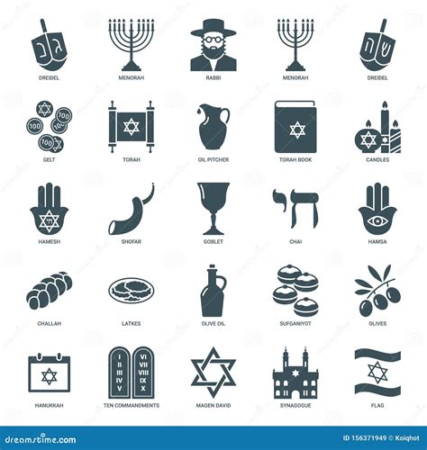 Hanukkah Icons Set, Judaism Symbols Collection Stock Vector ...