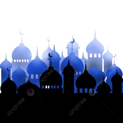Mosque Painting Silhouette Transparent Background, Gradient Blue Silhouette Mosque, Silhouette ...