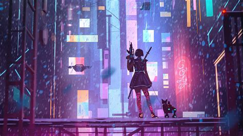 Girl With Dog In Cyber City 4k Girl With Dog In Cyber City 4k ...