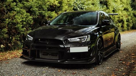 mitsubishi lancer evolution, mitsubishi, black, front view, 4k HD Wallpaper