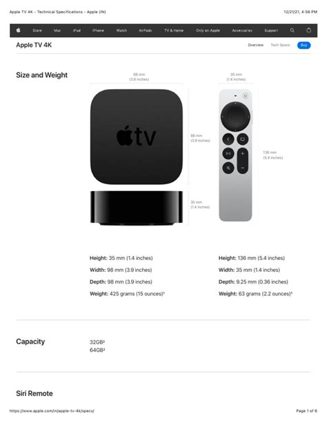 Apple TV 4K - Technical Specifications - Apple (IN) | PDF | Apple Inc. | Apple Tv