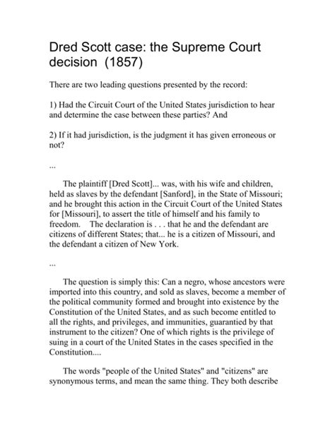 Dred Scott SC Decision Summary