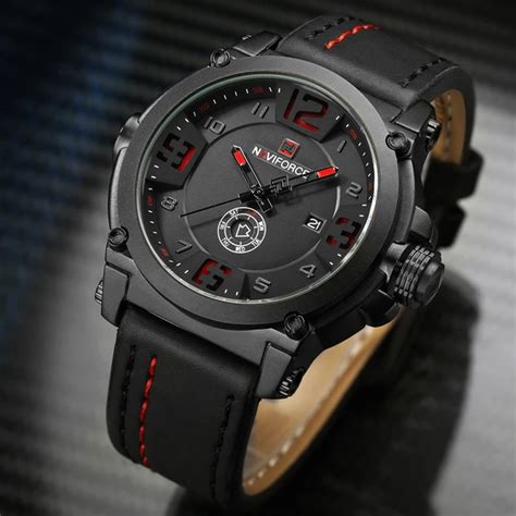 NAVIFORCE Military Sport Mens Watches Top Brand Luxury Men Waterproof Leather Quartz Watch Man ...