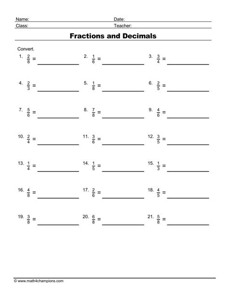 Converting Decimals To Fractions Worksheets