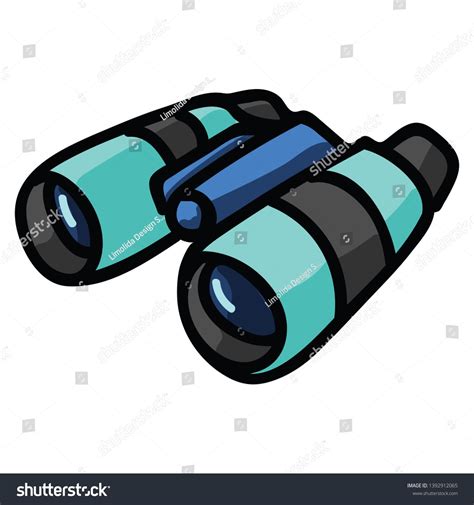 Cute blue binoculars cartoon vector illustration motif set. Hand drawn ...