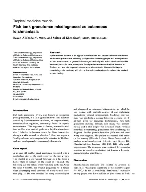 (PDF) Fish tank granuloma: misdiagnosed as cutaneous leishmaniasis ...