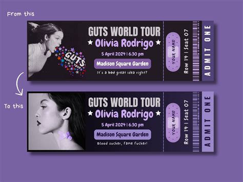 Olivia Rodrigo Guts Tour Concert Ticket Customised Ticket - Etsy Australia
