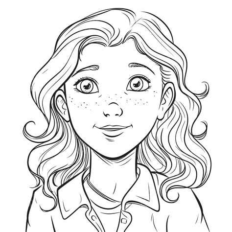 Portrait Coloring Page Featuring A Girl Outline Sketch Drawing Vector | My XXX Hot Girl