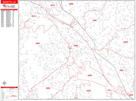 Marietta Georgia Zip Code Wall Map (Red Line Style) by MarketMAPS