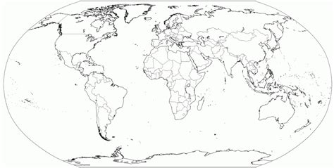 Outline Blank World Map With Medium Borders, Transparent Continents - Flat Map Of World ...