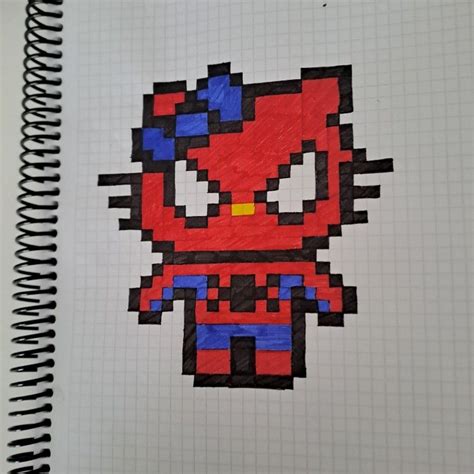 Hello kitty spiderman 👊😍 | Spiderman pixel art, Pixel drawing, Easy pixel art