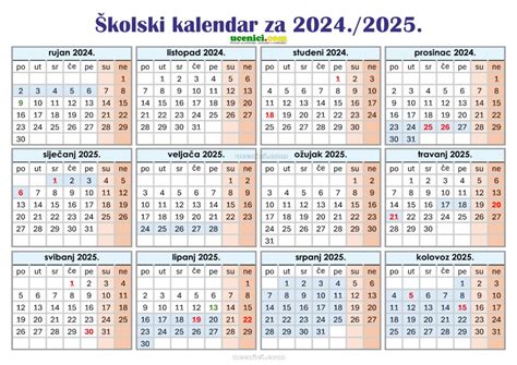 Školski kalendar za 2024./2025. godinu s učeničkim praznicima!