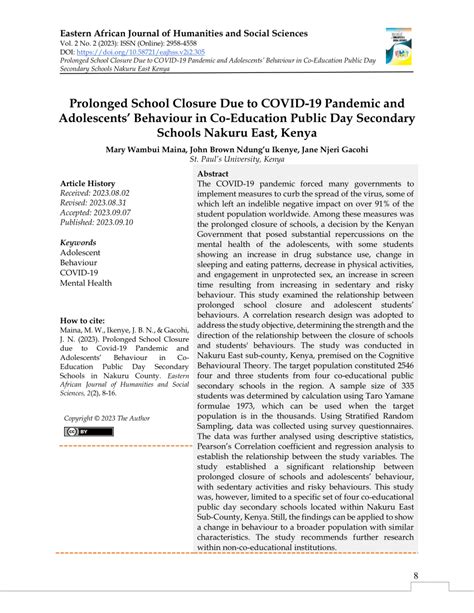 (PDF) Prolonged School Closure Due to COVID-19 Pandemic and Adolescents’ Behaviour in Co ...