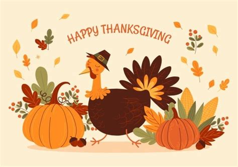 Customize online this Flat Hand-drawn Turkey And Pumpkins Thanksgiving ...