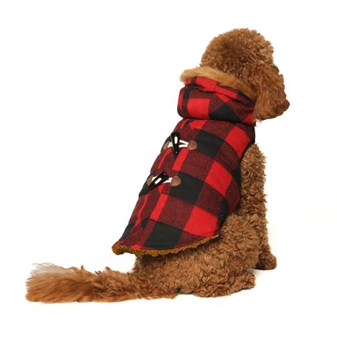 Vibrant Life Dog Clothes: Red & Black Buffalo Plaid Peacoat, S ...