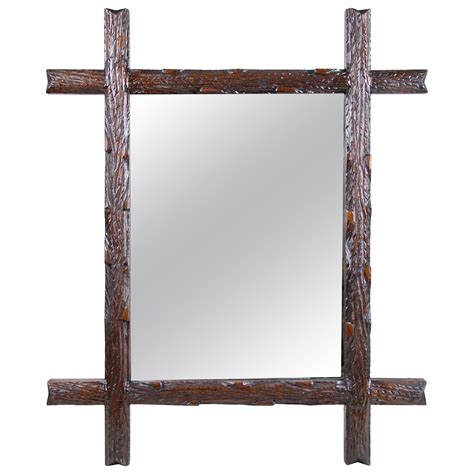 Rustic Black Forest Carved Wanut Twig Design Wall Mirror For Sale at 1stDibs