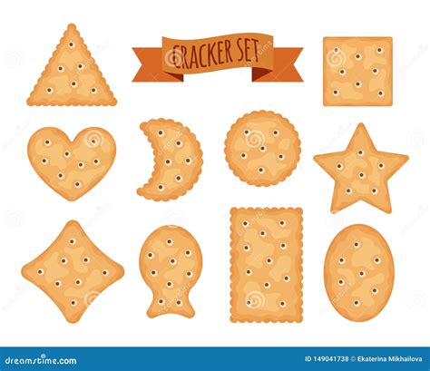 Set of Cracker Chips Different Shapes Isolated on White Background. Biscuit Cookies for ...