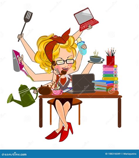 Multitasking woman stock illustration. Illustration of background - 188316049