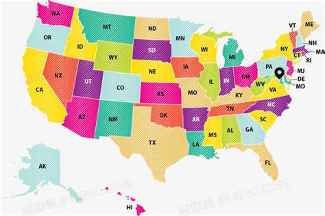 矢量彩色美国地图图片免费下载_PNG素材_编号14niqp27w_图精灵