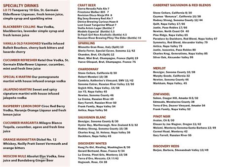 Drink Menu (Roseville) | Land Ocean Restaurants