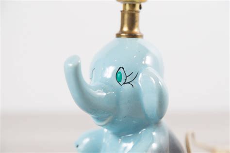 Vintage Elephant Lamp / Ceramic Ombre Blue Sitting Baby Elephant Light for Nursery or Baby's ...