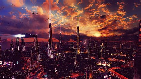 Cityscape view of city during nighttime, night, artwork, futuristic city, science fiction HD ...