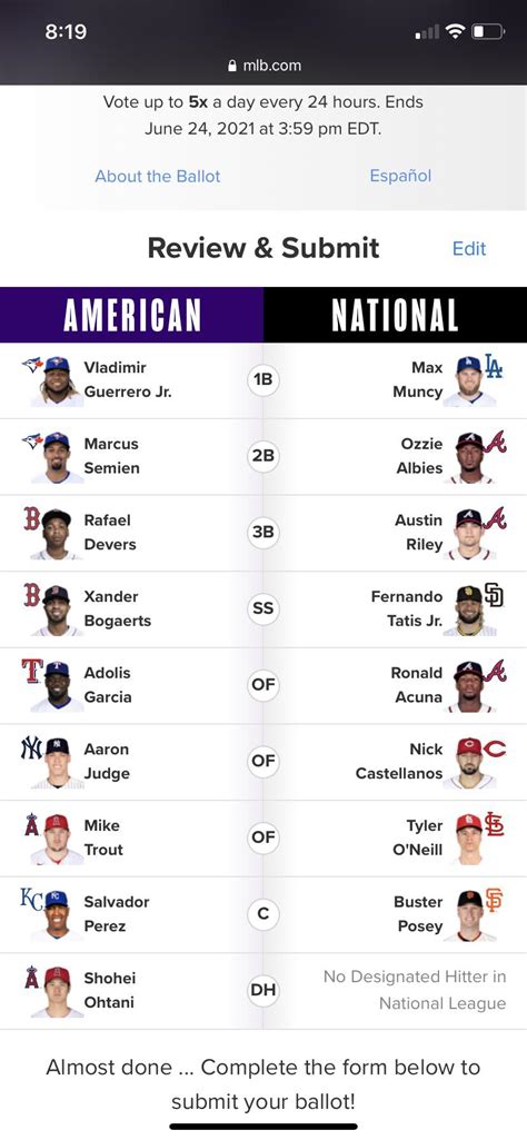 All Star Ballot : r/mlb