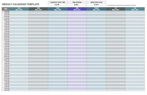 Google Sheets Weekly Schedule Template