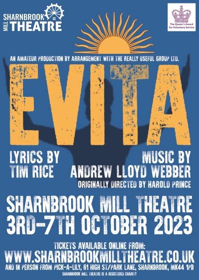 Tickets for Evita are now available – Sharnbrook Mill Theatre