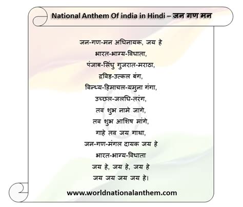 National anthem in hindi – Printable graphics