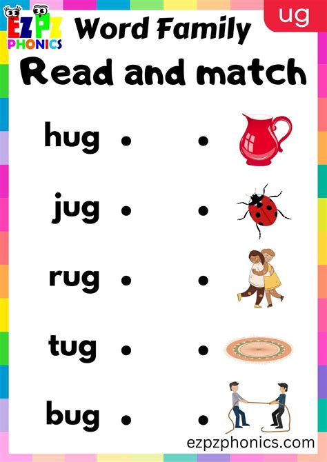 UG Words Read And Match Phonics Word Families Worksheet - ezpzphonics.com