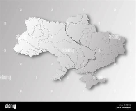 Map of Ukraine with paper cut effect. Rivers are shown Stock Photo - Alamy