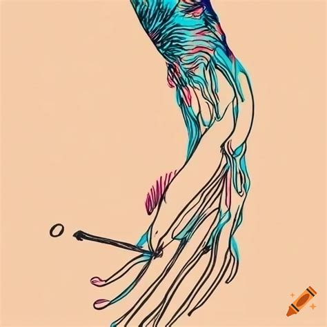 Line art of a woman with sewing needles as hands