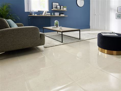 Elegance Beige Gloss Marble effect Ceramic Floor tile, Pack of 7, (L)450mm (W)450mm ...