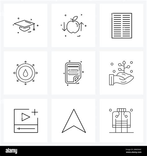 Isolated Symbols Set of 9 Simple Line Icons of text, file, text, city, water Vector Illustration ...