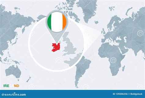 World Map Centered on America with Magnified Ireland Stock Vector - Illustration of magnified ...