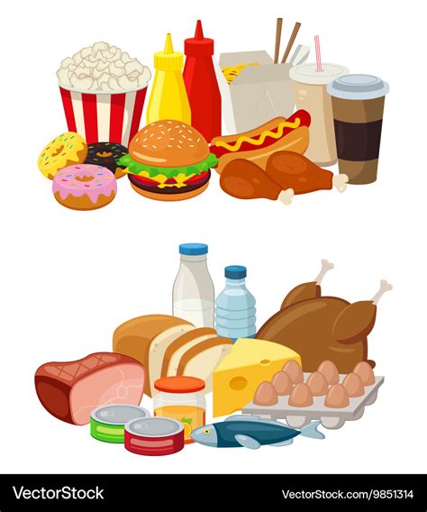 Set of cartoon food and drinks for restaurant Vector Image