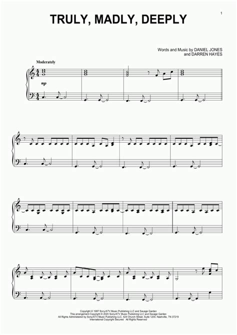 Truly, Madly, Deeply Piano Sheet Music | OnlinePianist