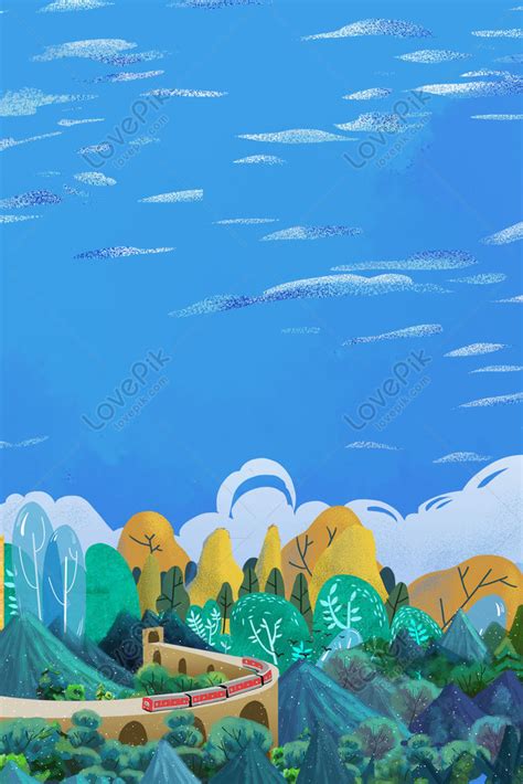 Hand Drawn Cartoon Mountain Forest Nature Landscape Poster Download ...