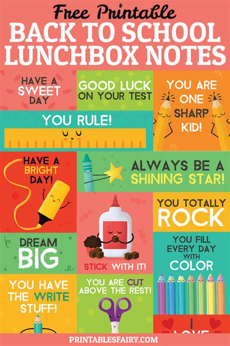 Back to School Lunch Box Notes {Free Printables} - The Printables Fairy