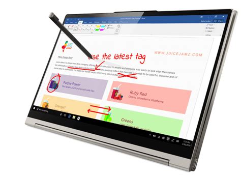 Garaged Pen fits and charges inside the 14-inch Yoga C940, shown here in Mica. - Lenovo StoryHub