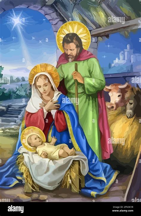 christmas holy family baby jesus nazareth bible birth illustration Stock Photo - Alamy