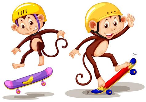 Two monkeys playing skateboard 368038 Vector Art at Vecteezy