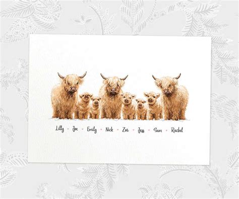 Highland Cow Family Portrait Hairy Coo Gift by Pawprint Illustration