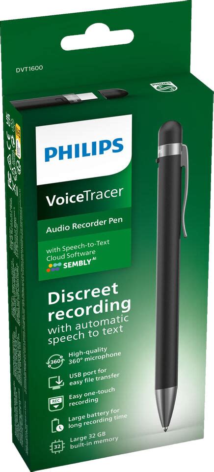 Philips VoiceTracer DVT1600 32GB Digital Voice Recorder Pen with Sembly Speec... | eBay