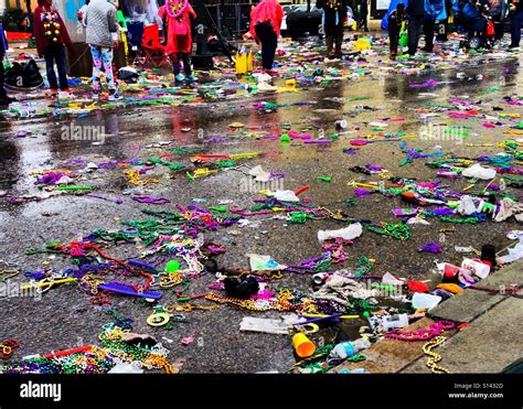 Mardi Gras beads and throws on St. Charles Avenue after parade in New ...