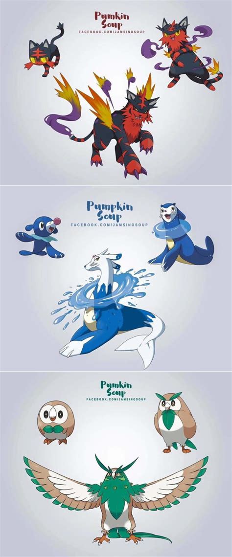 Pretty incredible Alola starter evolution designs. What do you guys think? (Work by Pumpkin Soup ...