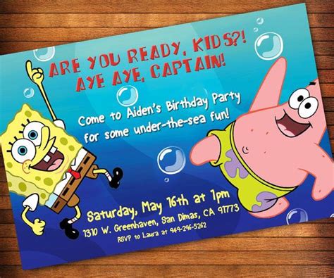 SpongeBob Invitation, SpongeBob and Patrick Invitation, SpongeBob Birthday, Sponge Bob Birthday ...